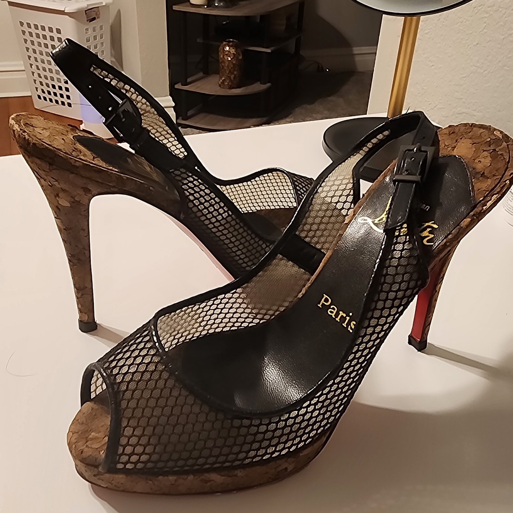 Christian Louboutin Elegant Black Mesh Stiletto Heels